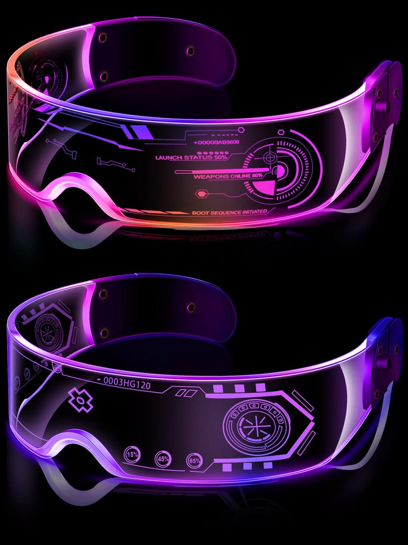TOODOO 2 Pairs LED Visor Glasses 7 Colors Futuristic Glasses Light up Punk Accessories for Rave Party Costume(Trendy Style) - Image 2