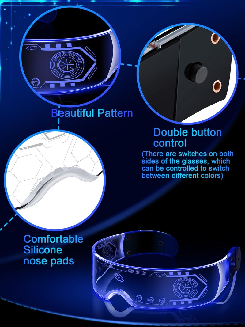 TOODOO 2 Pairs LED Visor Glasses 7 Colors Futuristic Glasses Light up Punk Accessories for Rave Party Costume(Trendy Style) - Image 5