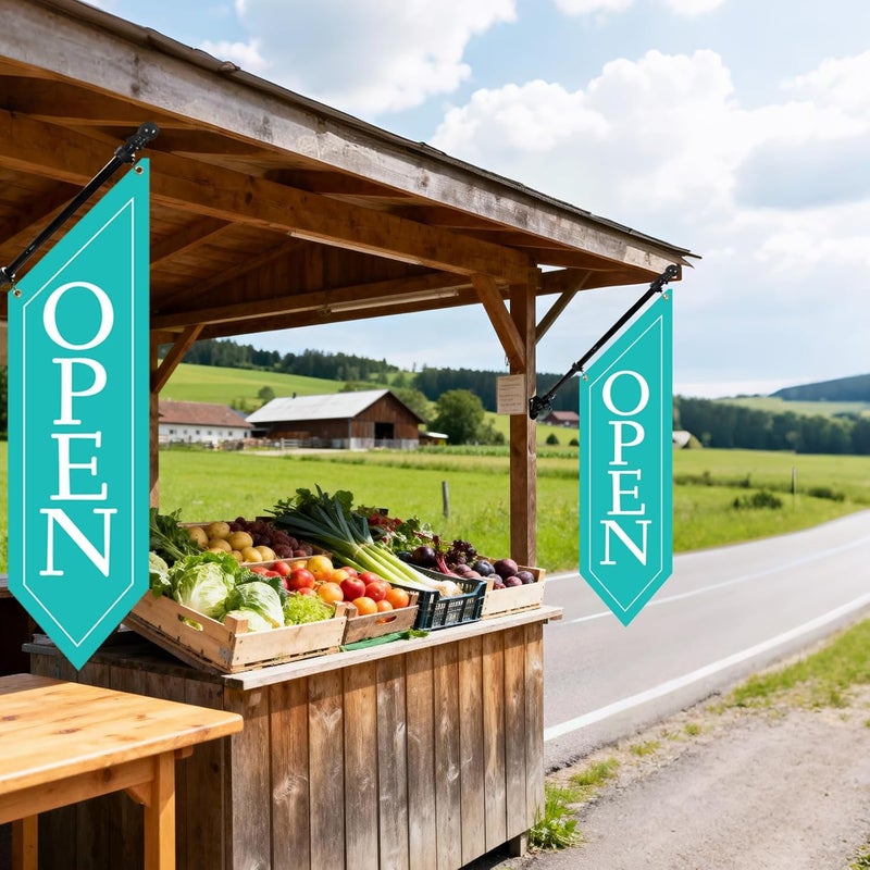 yeload OPEN Flag with Pole Kit - Heavy Duty Canvas Open Banner for Business Storefront, 42x12 Inch Outdoor Double-Sided Sign with Bracket - Advertising Signage for Retail & Shops (Teal) - Image 5