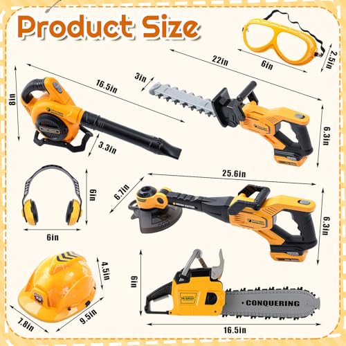 Arrowbash 7 Pcs Toy Leaf Blower Chainsaw Weed Trimmer Hedge Trimmer Set with Safety Goggles Helmet and Earmuffs Gardening Tool Set Toy Gardening Equipment for Christmas - Image 5