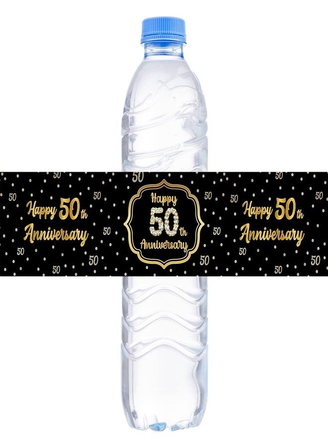 WOWOPA Happy 50th Anniversary Water Bottle Labels 50 Years Old Water Bottle Stickers Wraps Women or Men Party Decorations Black & Gold - 32 Pcs - Image 1