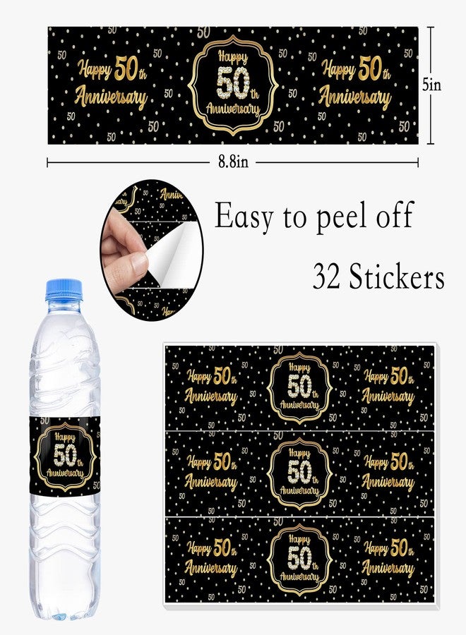 WOWOPA Happy 50th Anniversary Water Bottle Labels 50 Years Old Water Bottle Stickers Wraps Women or Men Party Decorations Black & Gold - 32 Pcs - Image 2