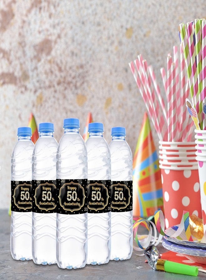 WOWOPA Happy 50th Anniversary Water Bottle Labels 50 Years Old Water Bottle Stickers Wraps Women or Men Party Decorations Black & Gold - 32 Pcs - Image 4