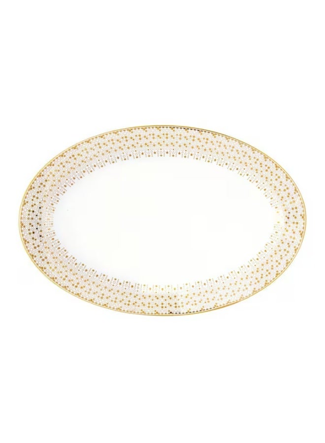 Easy Life High Quality Porcelain Oval Shaped Serving Platter White and Gold 35 x 23.5cm - Image 1