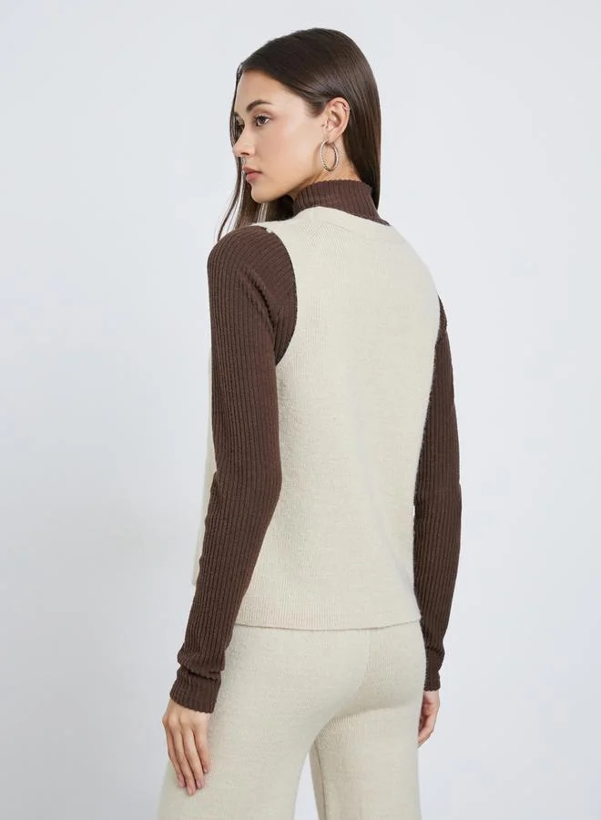 Styli Off White Styli Sleeveless V-Neck Flat Knit Vest for Women | Best Price UAE