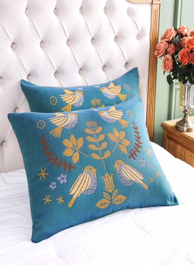 VANJOROY 100% Organic Cotton Boho Pillowcases for Skin-Friendly Luxury Set of 2-1000 Thread Thick Count, Bird Pattern Pillow Shams Cover, Soft Breathable Queen Pillow Cases,20x30 Inches-Teal - Image 1