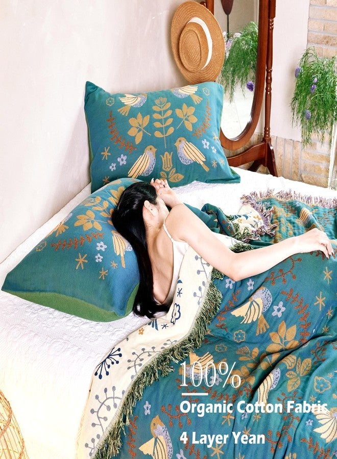 VANJOROY 100% Organic Cotton Boho Pillowcases for Skin-Friendly Luxury Set of 2-1000 Thread Thick Count, Bird Pattern Pillow Shams Cover, Soft Breathable Queen Pillow Cases,20x30 Inches-Teal - Image 3