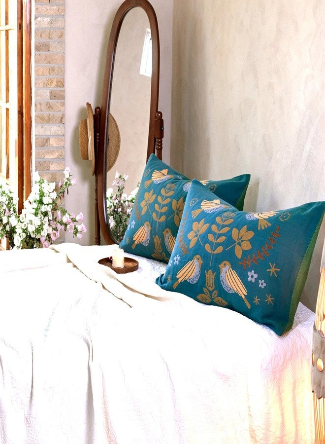 VANJOROY 100% Organic Cotton Boho Pillowcases for Skin-Friendly Luxury Set of 2-1000 Thread Thick Count, Bird Pattern Pillow Shams Cover, Soft Breathable Queen Pillow Cases,20x30 Inches-Teal - Image 4