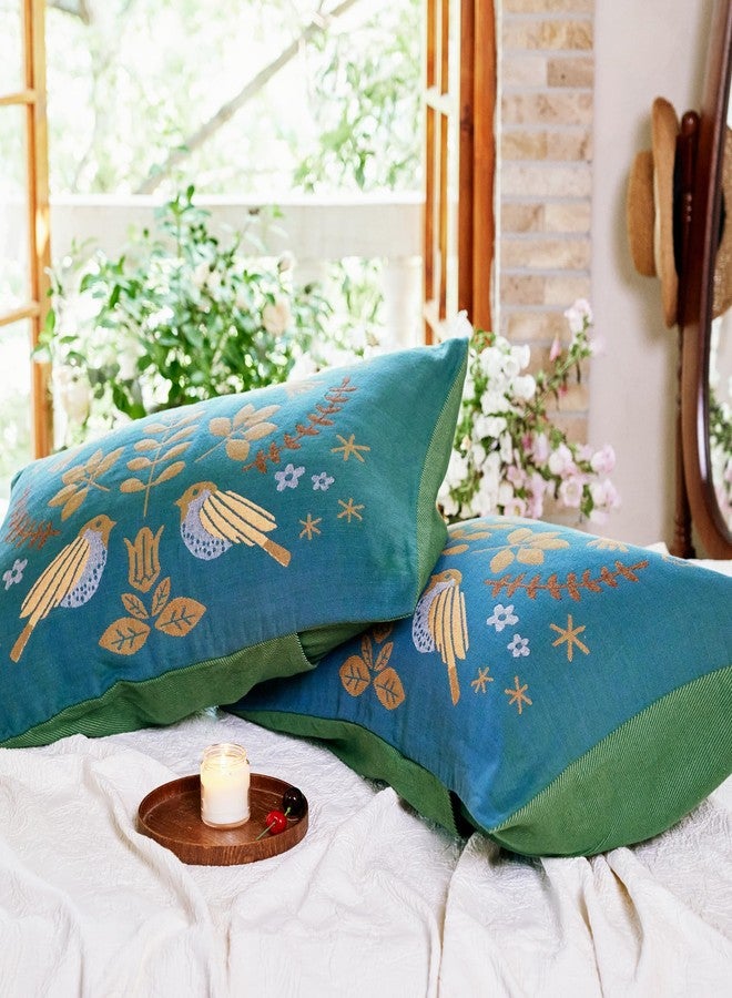 VANJOROY 100% Organic Cotton Boho Pillowcases for Skin-Friendly Luxury Set of 2-1000 Thread Thick Count, Bird Pattern Pillow Shams Cover, Soft Breathable Queen Pillow Cases,20x30 Inches-Teal - Image 5