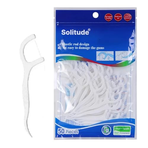 Solitude 50 Pieces 3 in 1 Tooth Cleaning Dental Floss Fresh Toothpick Cleaners, Disposable Teeth Flossing Thread Toothpicks with Tongue Cleaner Stick for Fresh, Healthy and Breath Gums - Image 1