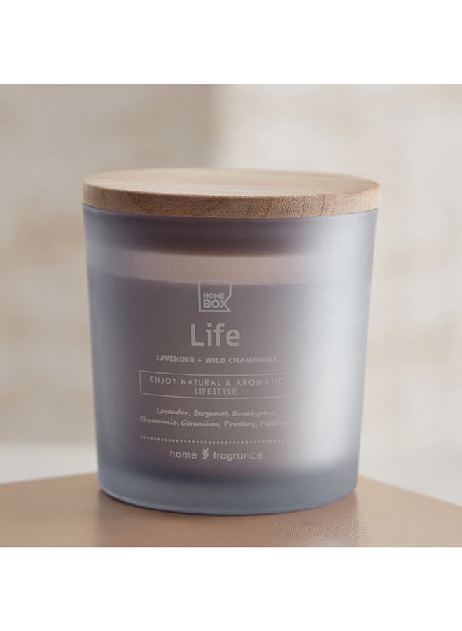 Home Box Sentiment Life Frosted Glass Jar Candle with Wooden Lid 320 g - Image 1