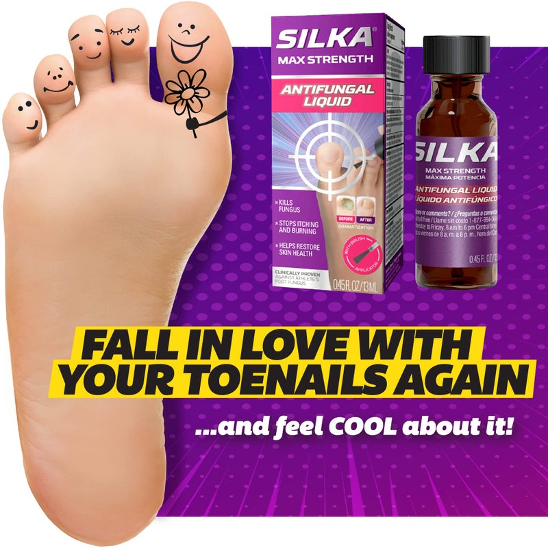 SILKA Max Strength Antifungal Liquid for Toenail Health with Brush Applicator, Results in 1 Week, Nail Fungus Treatment for Damaged Toenails, Athlete's Foot Treatment, Tolnaftate 1% 0.45 Fl Oz - Image 2
