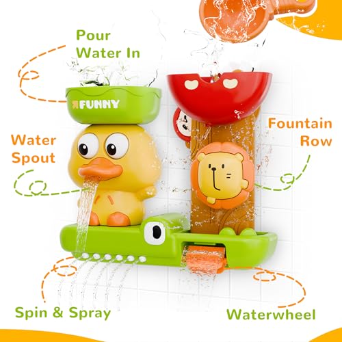 iPlay, iLearn Bath Toy for Toddlers 1-3, Baby Waterfall Duck Bathtub Toy W/ Suction Cup, Kid Bath Tub Shower Playset, Infant Bathtime Fun Birthday Stocking Gift 18 24 Month, 2-4, 3-5 Year Old Girl Boy - Image 4