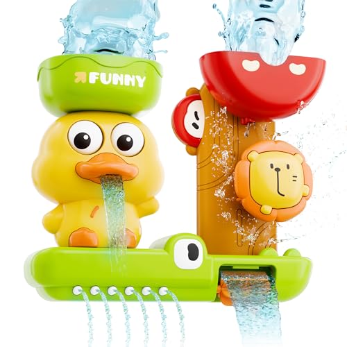 iPlay, iLearn Bath Toy for Toddlers 1-3, Baby Waterfall Duck Bathtub Toy W/ Suction Cup, Kid Bath Tub Shower Playset, Infant Bathtime Fun Birthday Stocking Gift 18 24 Month, 2-4, 3-5 Year Old Girl Boy - Image 1