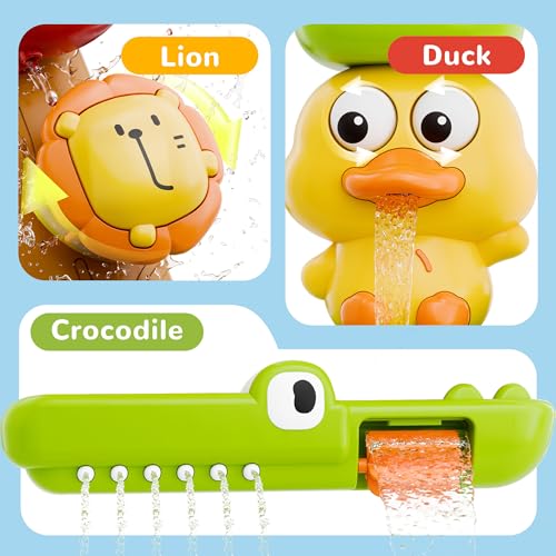iPlay, iLearn Bath Toy for Toddlers 1-3, Baby Waterfall Duck Bathtub Toy W/ Suction Cup, Kid Bath Tub Shower Playset, Infant Bathtime Fun Birthday Stocking Gift 18 24 Month, 2-4, 3-5 Year Old Girl Boy - Image 5