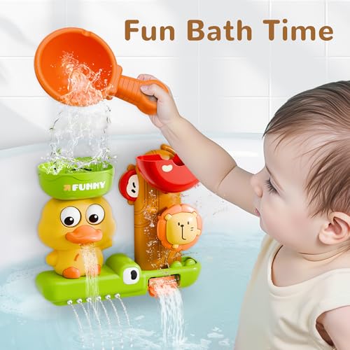 iPlay, iLearn Bath Toy for Toddlers 1-3, Baby Waterfall Duck Bathtub Toy W/ Suction Cup, Kid Bath Tub Shower Playset, Infant Bathtime Fun Birthday Stocking Gift 18 24 Month, 2-4, 3-5 Year Old Girl Boy - Image 2