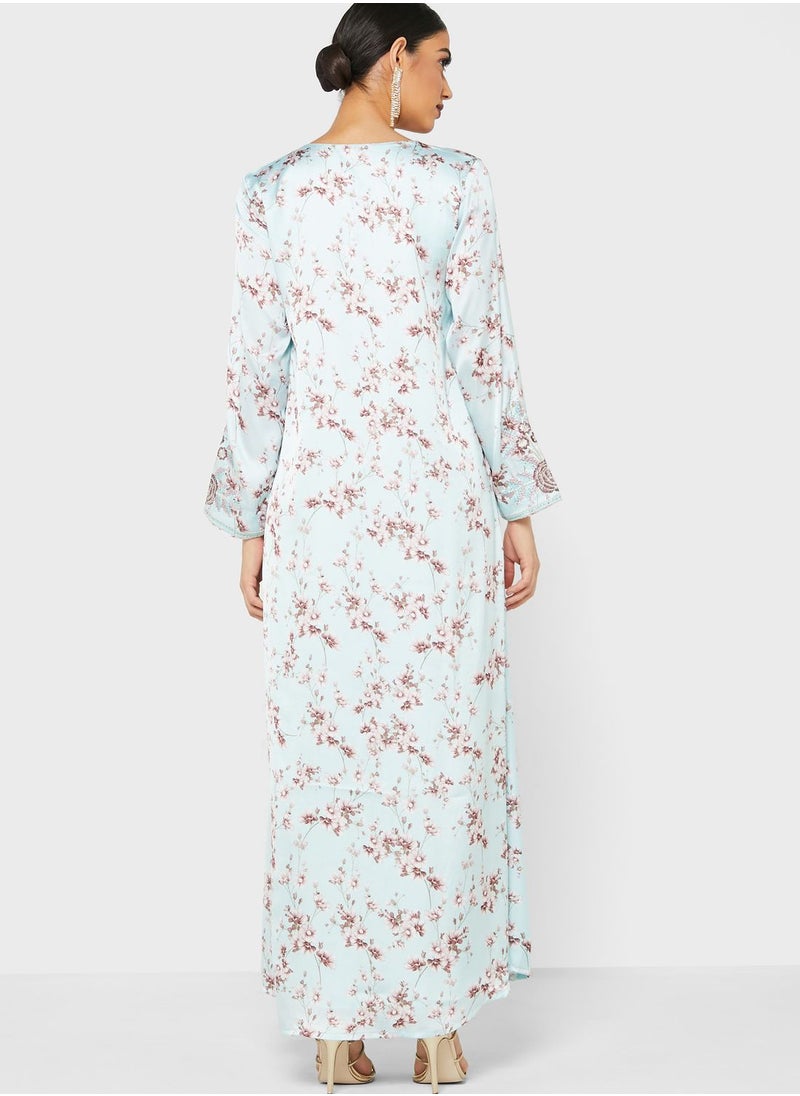 KASHKHA - Mukhawar Floral Printed Jalabiya - Image 1