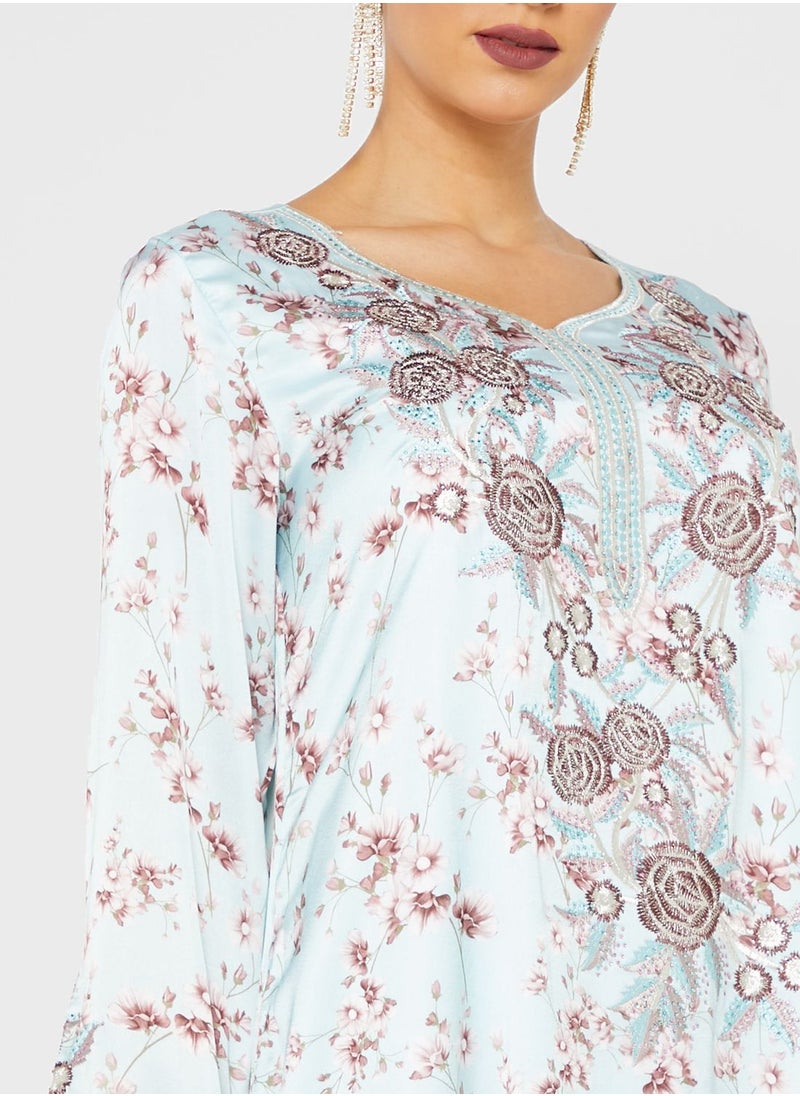 KASHKHA - Mukhawar Floral Printed Jalabiya - Image 1