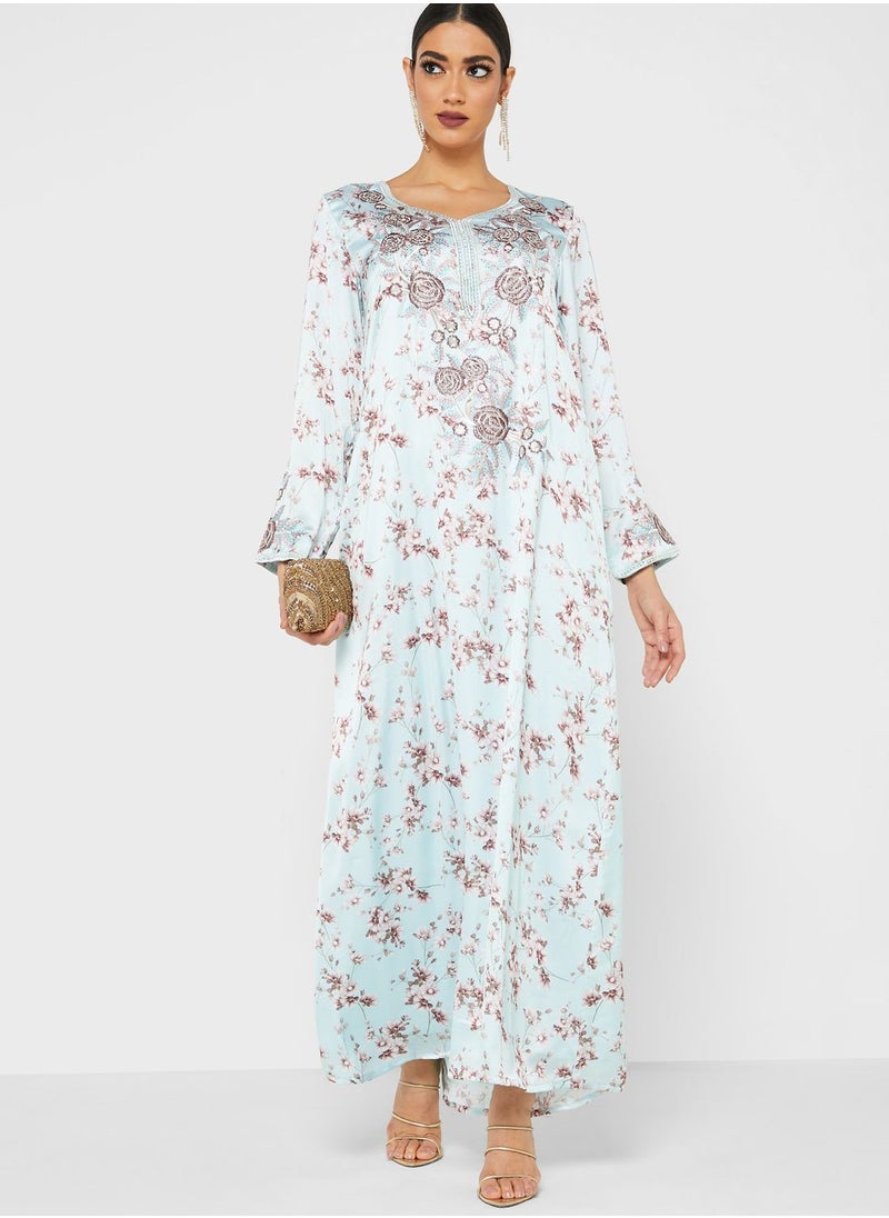 KASHKHA - Mukhawar Floral Printed Jalabiya - Image 1