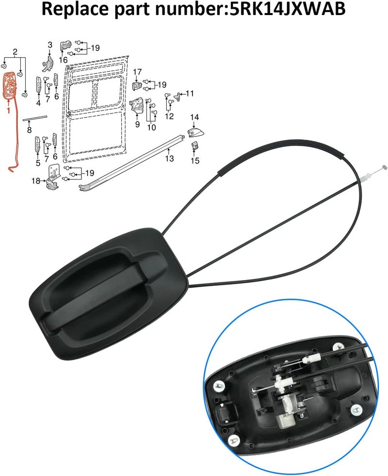 YIGUCS Sliding Door Handle with Cable for Ram ProMaster 1500 2500 3500 - Right Passenger Side Replacement - Image 5