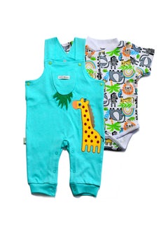 Giraffe Baby set with Printed jumpsuit and T-shirt Mint