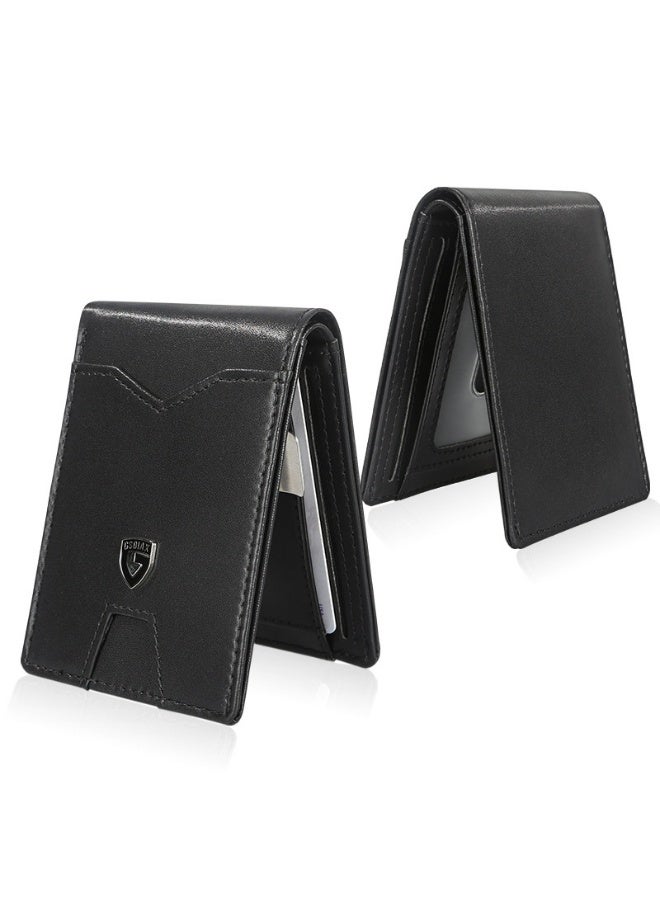 GSOIAX Mens Slim Wallet, Minimalist Thin Front Pocket Leather Credit Card Holder with RFID Blocking for Work Travel