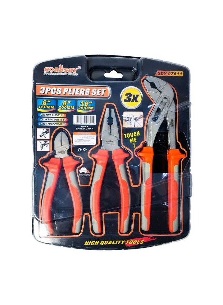 HORUSDY - 3 Pliers Combo Set, Diagonal Cutting Pliers 6"/Universal Pliers 8"/Water Pump Pliers 10",Wiring/Plumbing Repair Tool Set - HORUSDY (SDY-97611) - Image 1