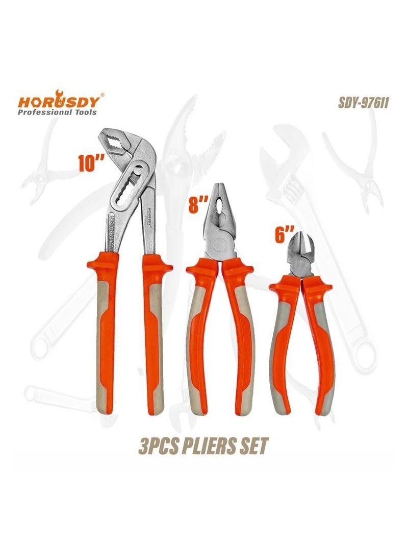 HORUSDY - 3 Pliers Combo Set, Diagonal Cutting Pliers 6"/Universal Pliers 8"/Water Pump Pliers 10",Wiring/Plumbing Repair Tool Set - HORUSDY (SDY-97611) - Image 1