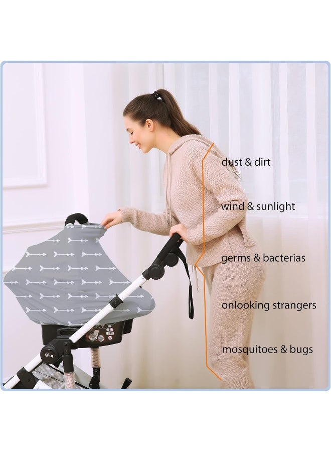 ByeBye Calorie Nursing Carseat Canopy Breastfeeding Cover - Multi-use Stretchy Car Seat Covers for Babies, Baby Shower Gifts (Grey Arrows) - Image 5