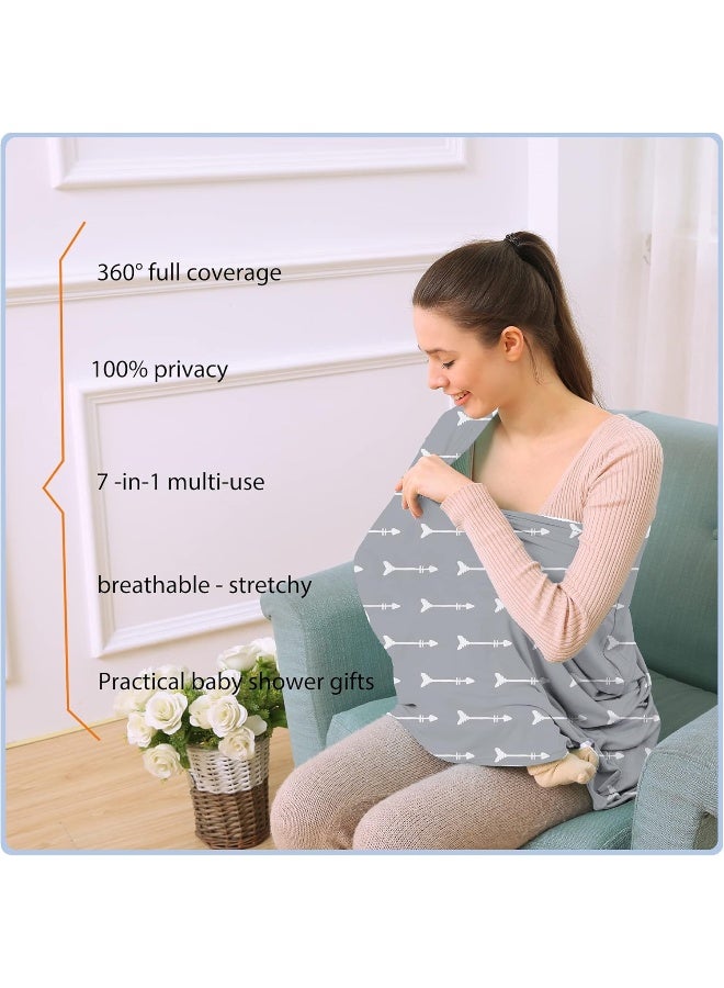 ByeBye Calorie Nursing Carseat Canopy Breastfeeding Cover - Multi-use Stretchy Car Seat Covers for Babies, Baby Shower Gifts (Grey Arrows) - Image 4