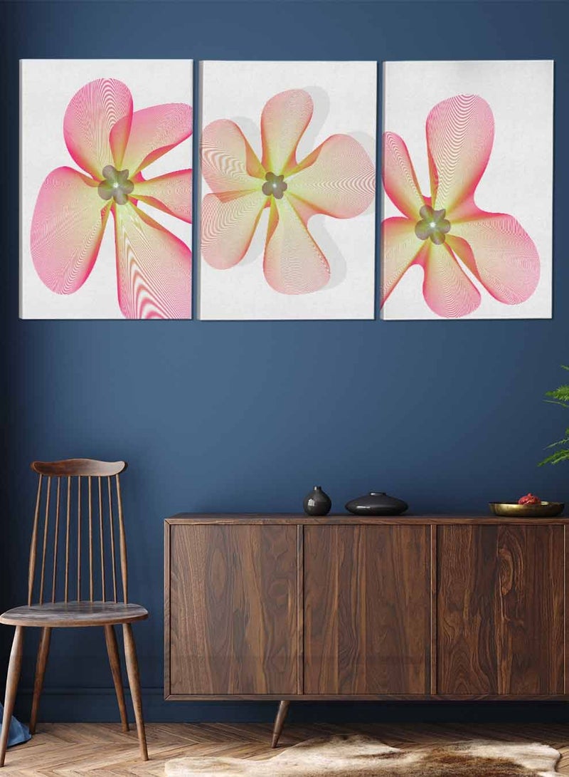لوحة طقم من ٣ لوحات كانفاس على إطار خشبي تصميم زهور للمنزل غرفة المعيشة المكتب الديكور - Image 2