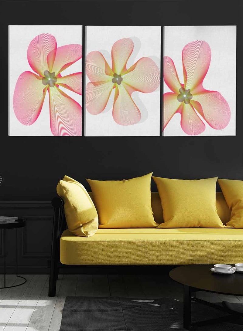 لوحة طقم من ٣ لوحات كانفاس على إطار خشبي تصميم زهور للمنزل غرفة المعيشة المكتب الديكور - Image 3