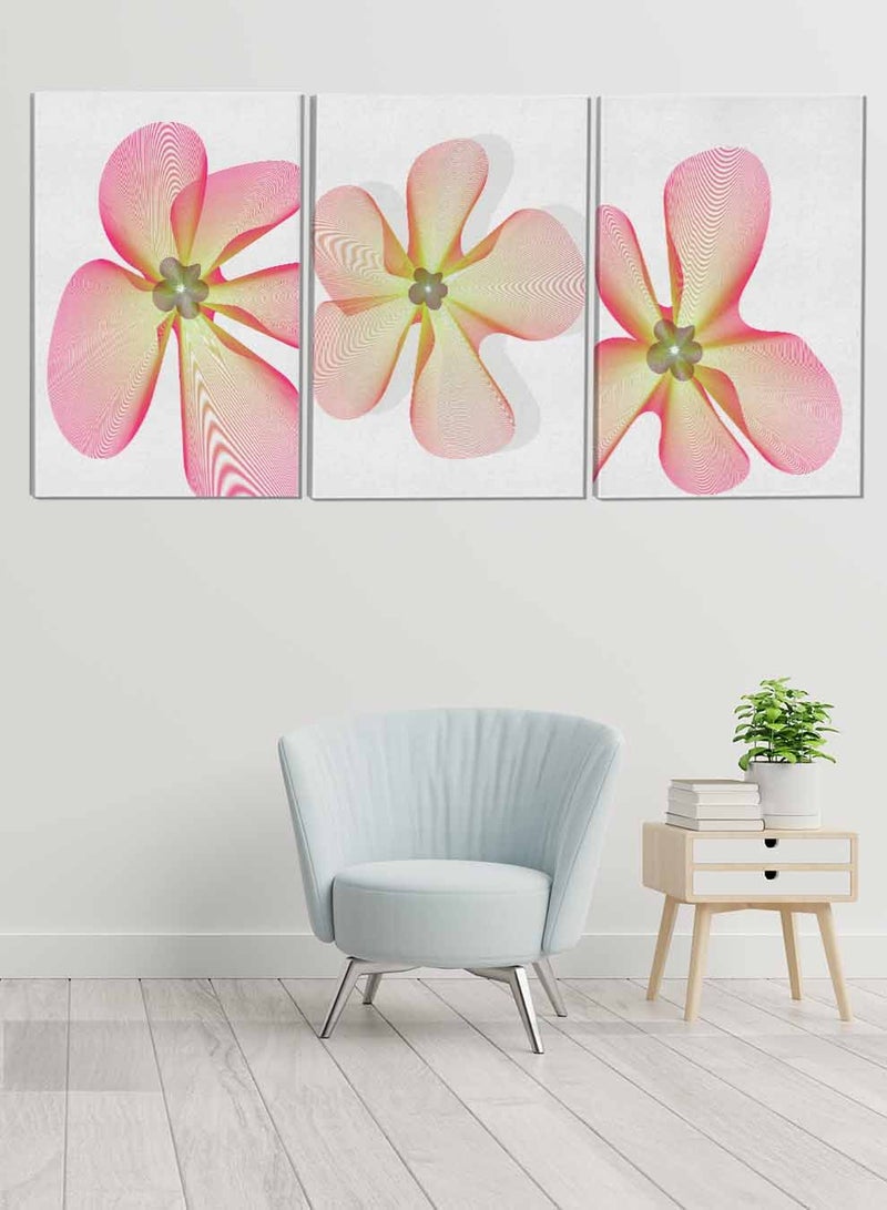لوحة طقم من ٣ لوحات كانفاس على إطار خشبي تصميم زهور للمنزل غرفة المعيشة المكتب الديكور - Image 1