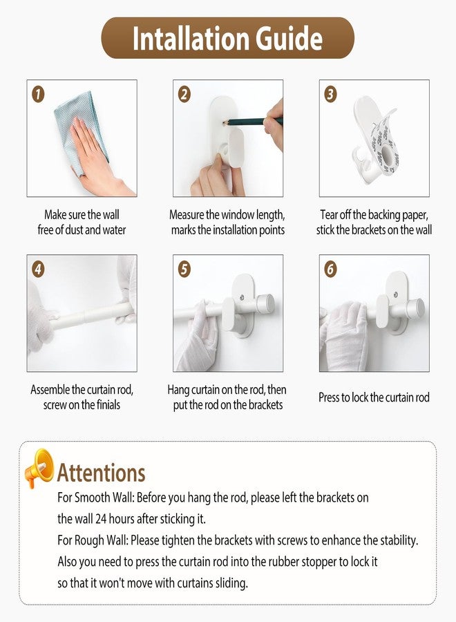 HOTOZON Curtain Rods No Drilling 32 to 43 Inch, HOTOZON 5/8 Inches No Drill Curtain Rods for Windows 20 to 39 Inches(1.7-3.2 ft), Renter Friendly Adjustable Small Drapery Rod for Lightweight Curtains, White - Image 5