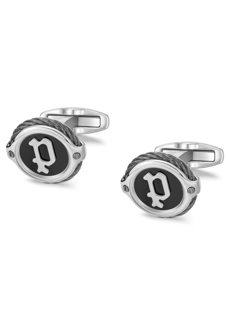 بوليس Wiregrip Stainless Steel Black and Grey Cufflinks for Men with P Logo