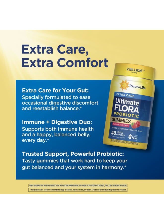 Renew Life Extra Care Digestive Prebiotic and Probiotic Gummies, Daily Supplement for Digestive and Immune Health, B. Coagulans and B. Subtilis, Dairy, Soy and gluten-free, 2 Billion CFU, 48 Count - Image 4