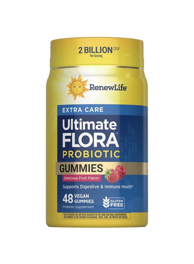 Renew Life Extra Care Digestive Prebiotic and Probiotic Gummies, Daily Supplement for Digestive and Immune Health, B. Coagulans and B. Subtilis, Dairy, Soy and gluten-free, 2 Billion CFU, 48 Count - Image 1