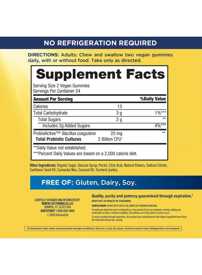 Renew Life Extra Care Digestive Prebiotic and Probiotic Gummies, Daily Supplement for Digestive and Immune Health, B. Coagulans and B. Subtilis, Dairy, Soy and gluten-free, 2 Billion CFU, 48 Count - Image 2