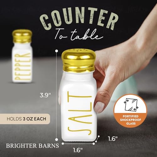 Brighter Barns Luxury Gold Salt and Pepper Shakers Set by Brighter Barns - Glass Shakers & Stainless Steel Lid - Modern Decor for Home, Restaurant, Hotel, Wedding, Gifts - Luxury Kitchen Accessories (Gold) - Image 4