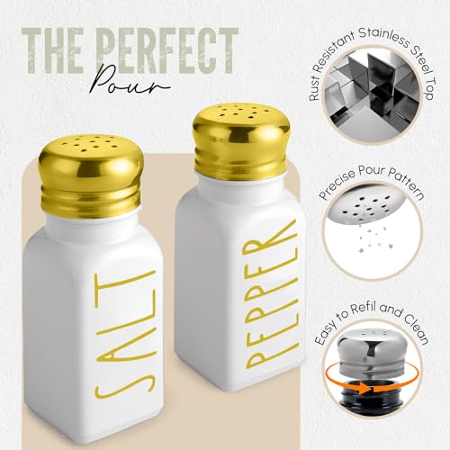 Brighter Barns Luxury Gold Salt and Pepper Shakers Set by Brighter Barns - Glass Shakers & Stainless Steel Lid - Modern Decor for Home, Restaurant, Hotel, Wedding, Gifts - Luxury Kitchen Accessories (Gold) - Image 2
