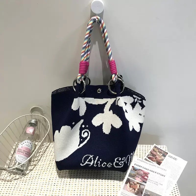 Korean Style Niche Design Knitted Bucket Bag Women'S Fashionable All-Match Travel Shopping Hand Bag Handbag - Image 1