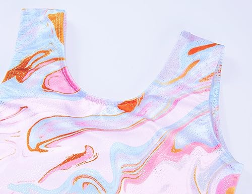 Domusgo Gymnastics Leotards for Girls 7-8 Years Old Glitter Pink Tie Dye Sleeveless Set with Matching Shorts - Image 4