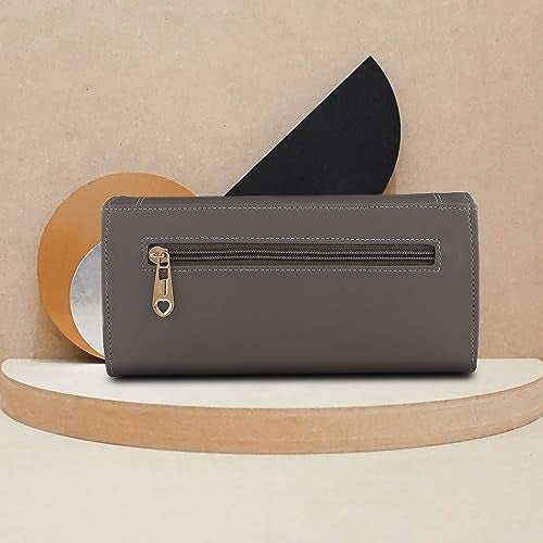 ALSU Women's Hand Wallet Purse Clutch | Phone Pocket| 4 Card Slots| Coin Pockets| Smooth Material (Grey) - Image 3