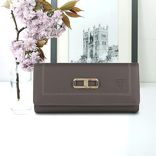 ALSU Women's Hand Wallet Purse Clutch | Phone Pocket| 4 Card Slots| Coin Pockets| Smooth Material (Grey) - Image 2