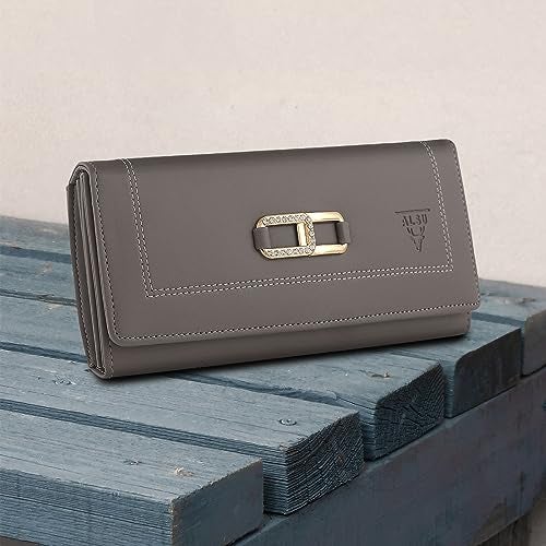 ALSU Women's Hand Wallet Purse Clutch | Phone Pocket| 4 Card Slots| Coin Pockets| Smooth Material (Grey) - Image 4