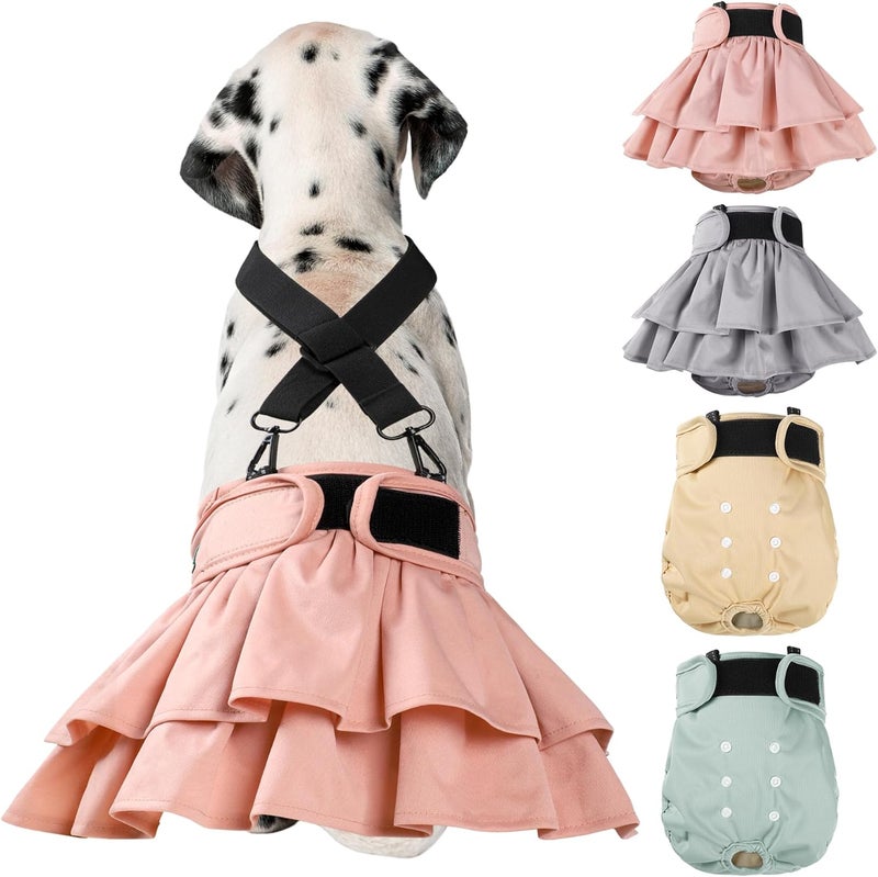 Langsprit Washable Female Dog Diapers (4 Pack), Reusable Female Girl Doggy Doggie Puppy Wraps Panties Belly Band for Pet Heat Period Pooping Peeing Potty Training Incontinence Marking Pañales Para Perros XLarge - Image 1