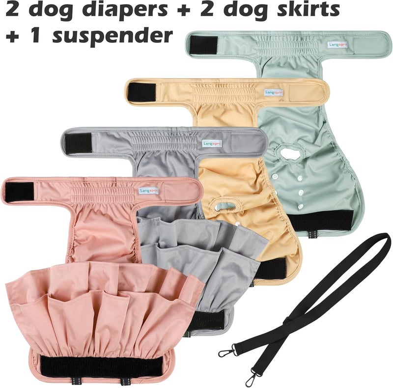 Langsprit Washable Female Dog Diapers (4 Pack), Reusable Female Girl Doggy Doggie Puppy Wraps Panties Belly Band for Pet Heat Period Pooping Peeing Potty Training Incontinence Marking Pañales Para Perros XLarge - Image 2