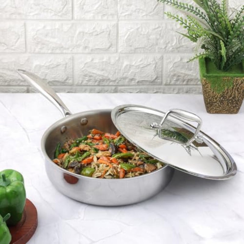 Platinum Tri ply Stainless Steel Induction Friendly Saute pan 2.6 Litre Fry Pan with SS Lid- 24 cm, Silver - Image 2
