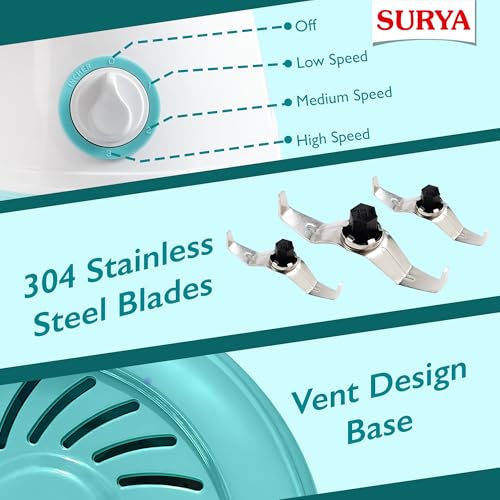 SURYA ROSHNI XPERT 550W Mixer Grinder with 3 Stainless Steel Jars, 304-Grade Stainless Steel Blades, Powerful Motor, Anti-Skid Base, 3-Speed Control, Ideal for Wet & Dry Grinding - Image 3