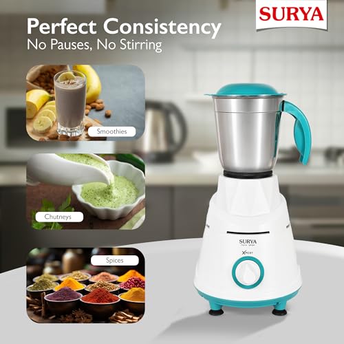 SURYA ROSHNI XPERT 550W Mixer Grinder with 3 Stainless Steel Jars, 304-Grade Stainless Steel Blades, Powerful Motor, Anti-Skid Base, 3-Speed Control, Ideal for Wet & Dry Grinding - Image 5